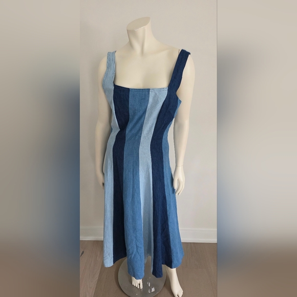 NWT Anthropologie Farm rio denim Colorblock Midi dress Fit & Flare S - Picture 16 of 16